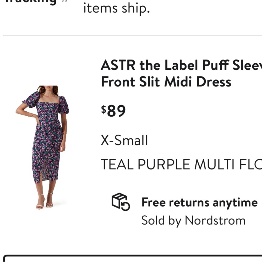 Astr the label puff sleeve front slit midi dress
